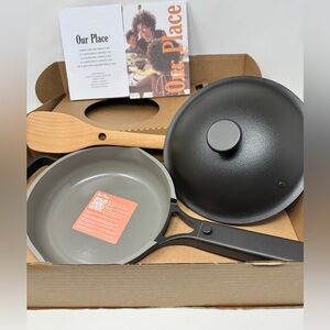 Our Place Black and Gray Non-Stick Pan with Lid 8 1/2 inch dia  ergonomic New